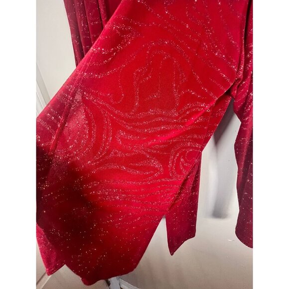 Retro Animal Print Glitter Sweater Cardigan Red L Festive Holiday Classic Chic - Picture 3 of 9